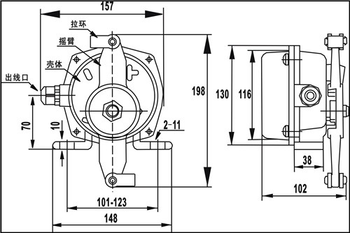 防爆雙向拉繩開關(guān),防爆雙向拉繩開關(guān)技術(shù)規(guī)格KBW-220L防爆拉繩開關(guān)